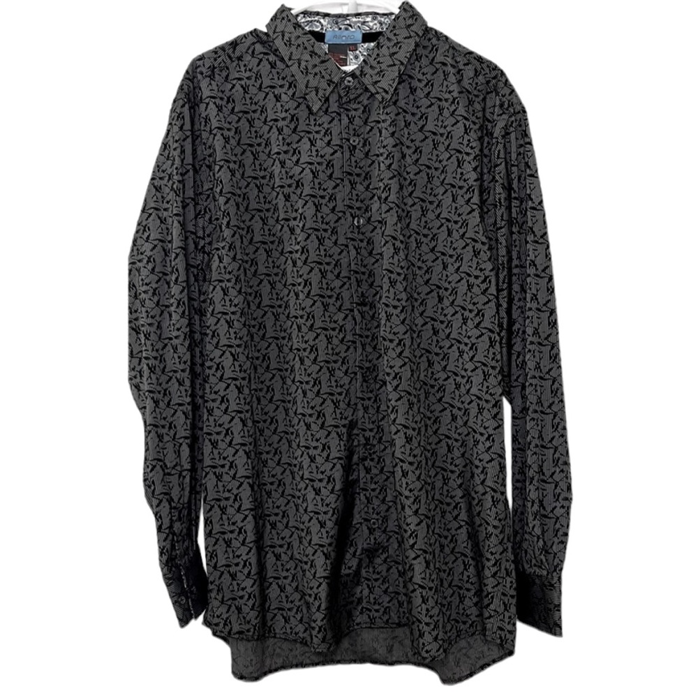 Allora Black and Grey with Leaf Design Long Sleeve Dress Shirt Size XL
